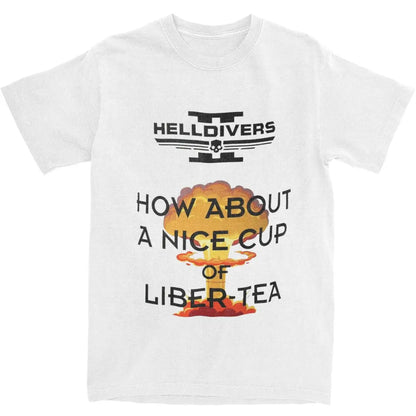 Helldivers 2 T Shirt a nice cup of Liber-Tea Hip Hop T Shirts Short-Sleeve Y2K Funny Tshirt Summer Cotton O Neck 5XL 6XL Tees