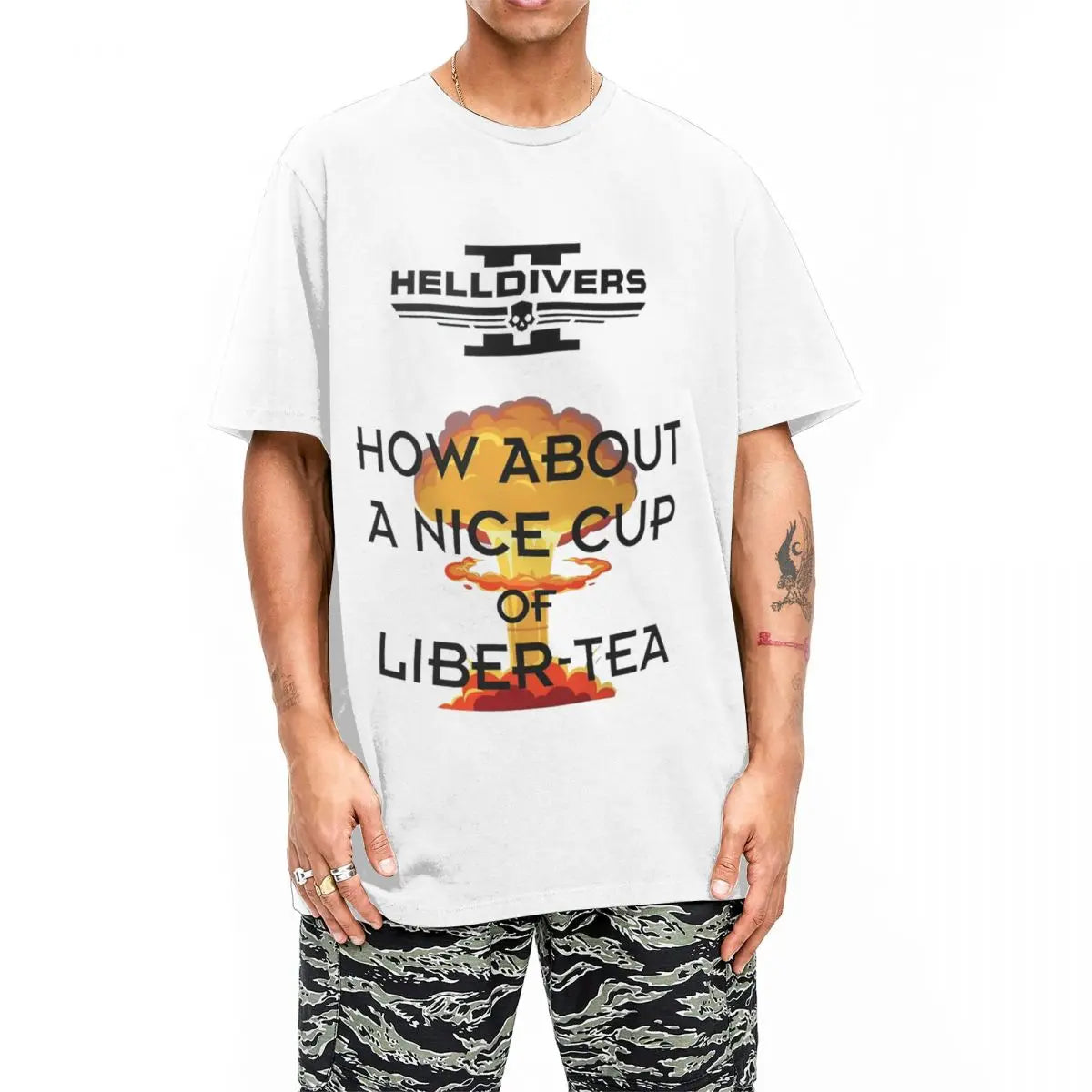 Helldivers 2 T Shirt a nice cup of Liber-Tea Hip Hop T Shirts Short-Sleeve Y2K Funny Tshirt Summer Cotton O Neck 5XL 6XL Tees